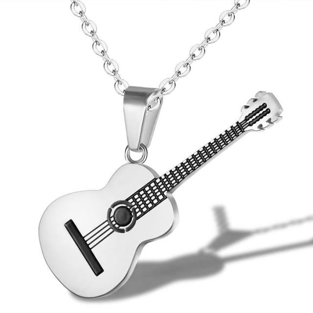 HIP Rock Two Tone Gold Color Titanium Stainless Steel Music Guitar Pendant Necklace for Men Jewelry