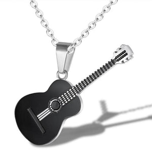 HIP Rock Two Tone Gold Color Titanium Stainless Steel Music Guitar Pendant Necklace for Men Jewelry