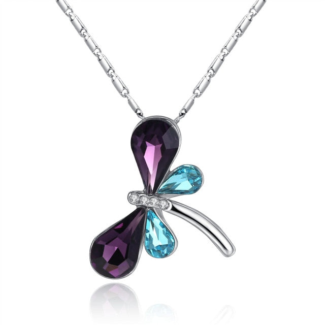 Fashion Jewelry Necklace Crystal Dragonfly Necklace Pendant for Women Girls