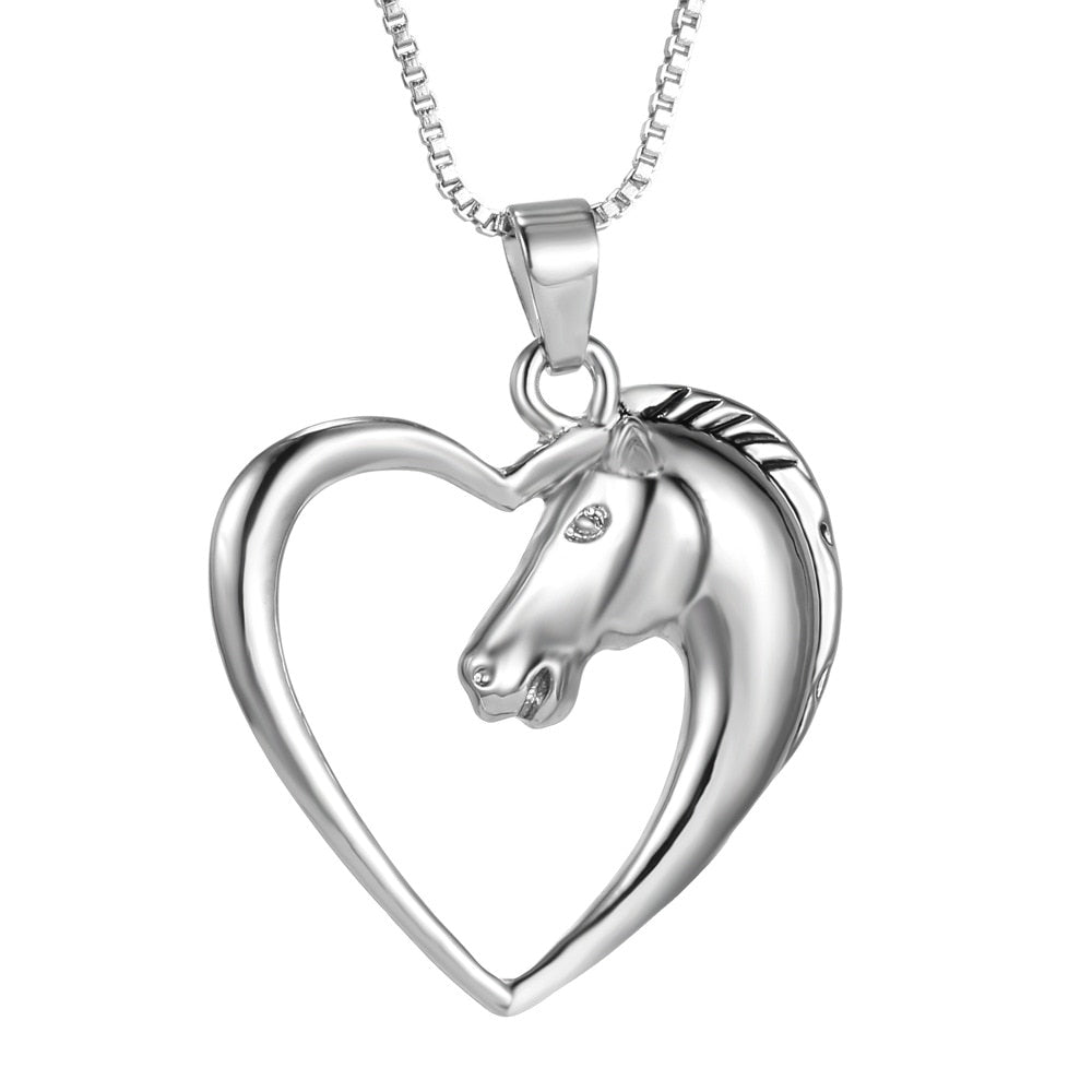 Fashion New Jewelry Plated White K Horse in Heart Necklace Pendant